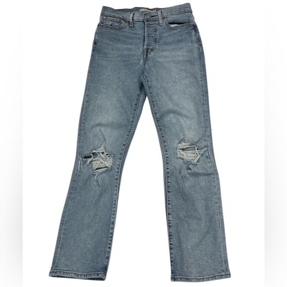 Levi’s Wedgie Straight Button Fly Ripped Distressed Denim Jeans Size 27 27x28 - Picture 1 of 12